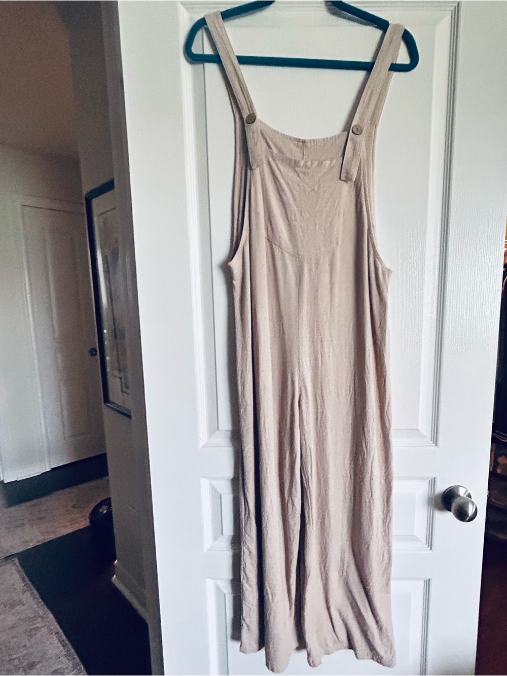 Ghanda Natural Tan Linen Button-Detail Jumpsuit